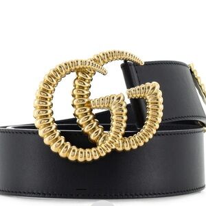 GUCCI MOON TORCHON CALFSKIN DOUBLE G LOGO LEATHER BELT 80